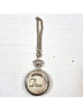 Vintage #1 Dad Pocket Watch Silver Tone With Chain Quartz Movement Works